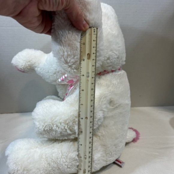 SOFT White Elephant Aurora Stuffed Toy Pink Heart Ribbon Plush 13" - Picture 7 of 9
